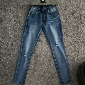 Fashion Nova Women's Blue Distressed Skinny Jeans